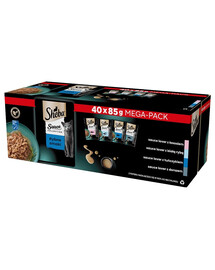 SHEBA Sauce Collection Fisch-Aromen Soßentütchen 40x85 g mit Lachs, Weißfisch, Thunfisch, Kabeljau