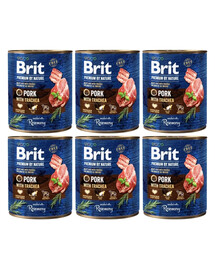 BRIT Premium by Nature 6x800 g Natürliches Hundefutter aus Schweinefleisch und Speiseröhre