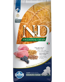FARMINA N&D Ancestral Grain Dog Lamb & Blueberry Puppy Medium & Maxi 12 kg für Welpen mittlerer und großer Rassen