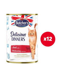 BUTCHER'S Delicious Dinners, Katzenfutter, Stücke mit Rindfleisch in Gelee 12x400g