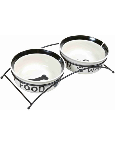 TRIXIE Keramik-Napf-Set Eat on Feet 2 × 1,6 l/ø20 cm, schwarz/weiß