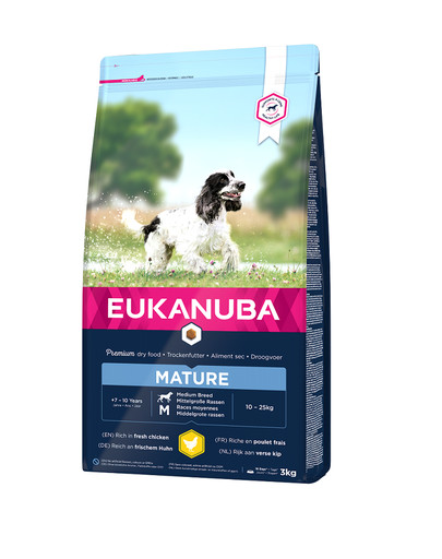 EUKANUBA Senior Medium Breeds Chicken 3 kg Trockenfutter für ältere Hunde mittelgroßer Rassen