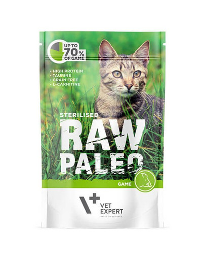 VETEXPERT Katzen-Nassfutter Raw Paleo Sterilised Wild 100G
