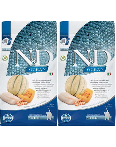 FARMINA N&D Ocean Cat Kitten Kabeljau, Garnelen, Kürbis und Cantaloupe-Melone 2 x 1,5 kg