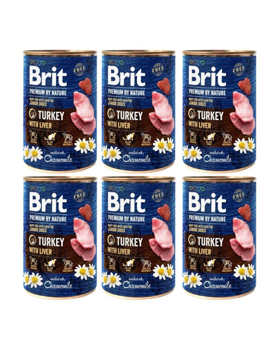 BRIT Premium by Nature Junior Turkey and liver 6x400 g Truthahn und Leber natürliches Welpenfutter