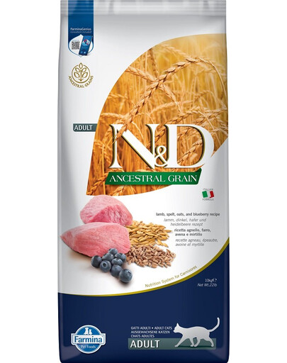 FARMINA N&D Ancestral Adult Cat 10 kg Lammfleisch, Dinkel, Hafer und Heidelbeeren