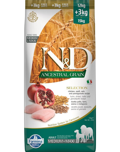 FARMINA N&D Ancestral Selection Hund Huhn und Granatapfel Erwachsene medium&maxi 15 kg