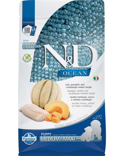 FARMINA N&D Ocean Dog Puppy Medium & Maxi cod, pumpkin & cantaloupe melon 2.5 kg