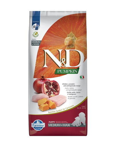 FARMINA N&D Kürbis Hund Welpe Medium & Maxi Huhn, Kürbis & Granatapfel 12 kg