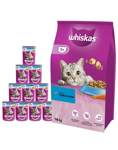 WHISKAS Adult 14 kg Thunfisch und Gemüse + Nassfutter 24x400g