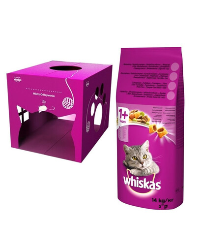 WHISKAS Adult 14kg Rind + Katzenhaus GRATIS