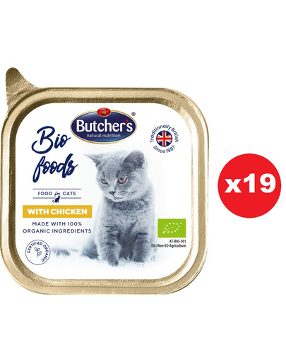BUTCHER'S BIO foods Hühnerpastete für Katzen 19x85 g