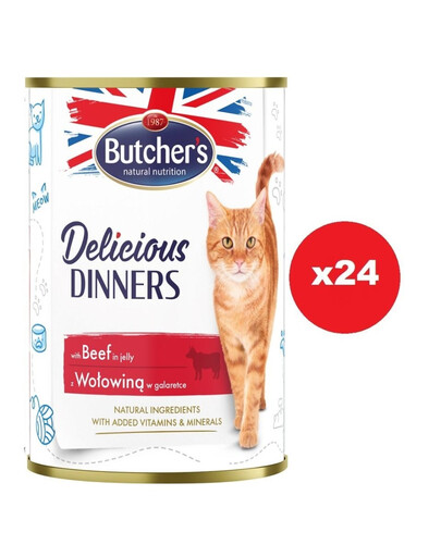 BUTCHER'S Delicious Dinners, Nassfutter mit Rind in Gelee 24 x 400g